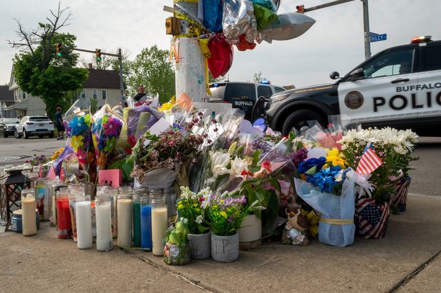 A memorial to victims of a mass shooting in Buffalo.